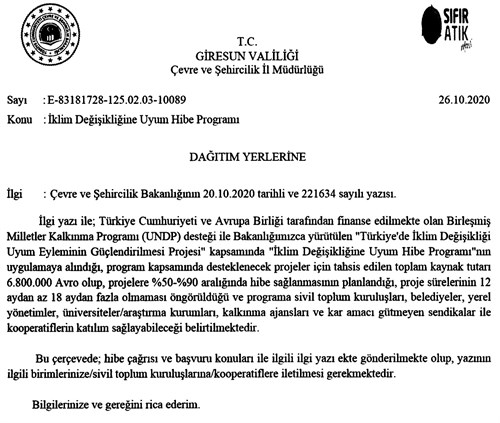 İklim Değişikliğine Uygun Hibe Programı